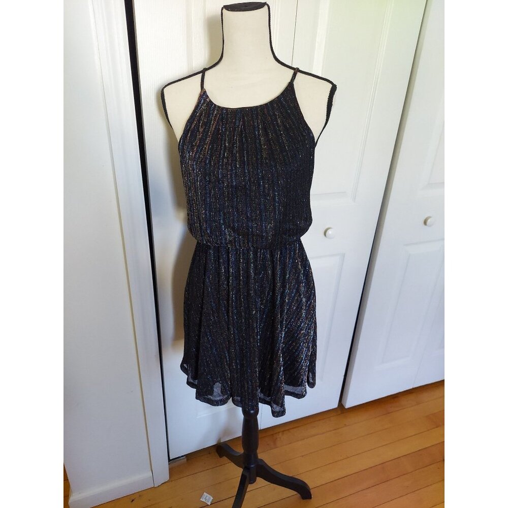 Francesca's High Neck Shimmer Dress | Black and Metallic | Womens Size Small